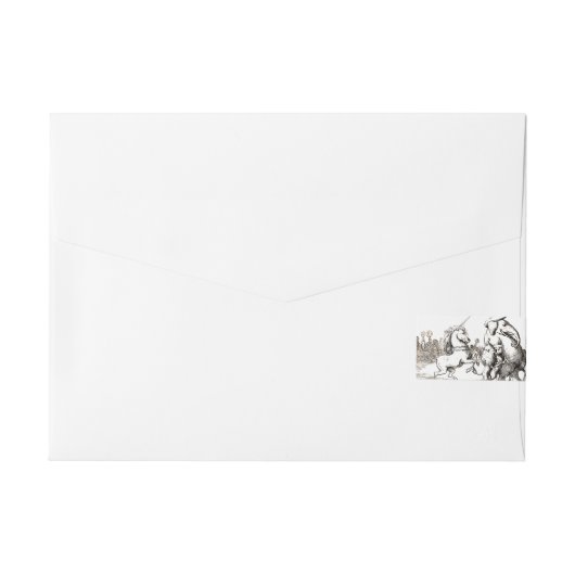 動物のかわいいアートユニコーン象ライオン動物園 ラップアラウンド宛名ラベル (裏面)