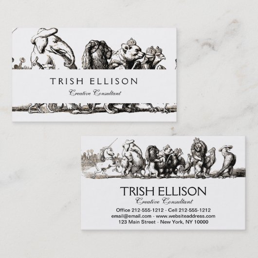 動物のかわいいアートユニコーン象ライオン動物園 名刺 (正面/裏面)