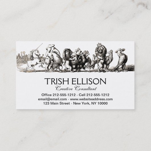 動物のかわいいアートユニコーン象ライオン動物園 名刺 (裏面)