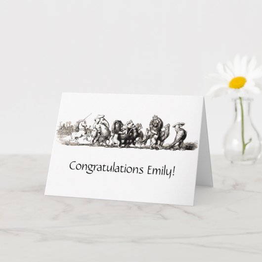 動物のかわいいアート ユニコーン 象 ライオン 動物園 カード (小さな植物)