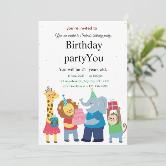 動物のための誕生日のグリーティングカード 招待状 (スタンド正面)