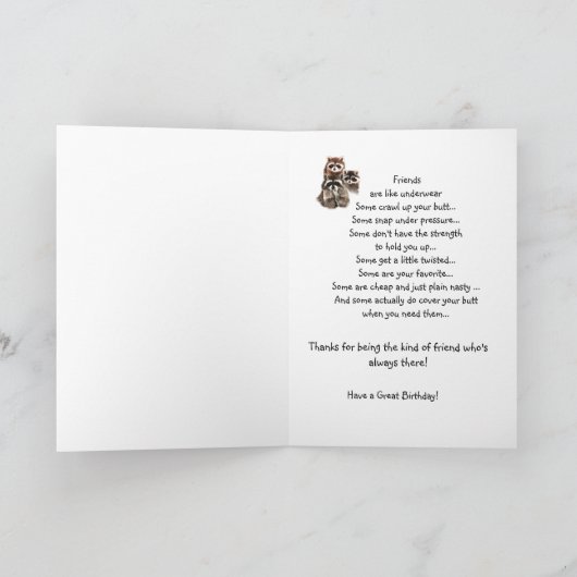 動物のアライグマの友人は下着のユーモアのようです カード (内部)