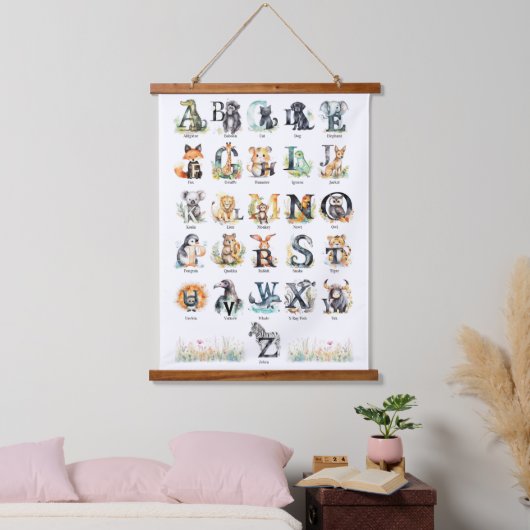 動物のアルファベット |子供部屋アートウォール 吊り下げ型タペストリー (寝室)