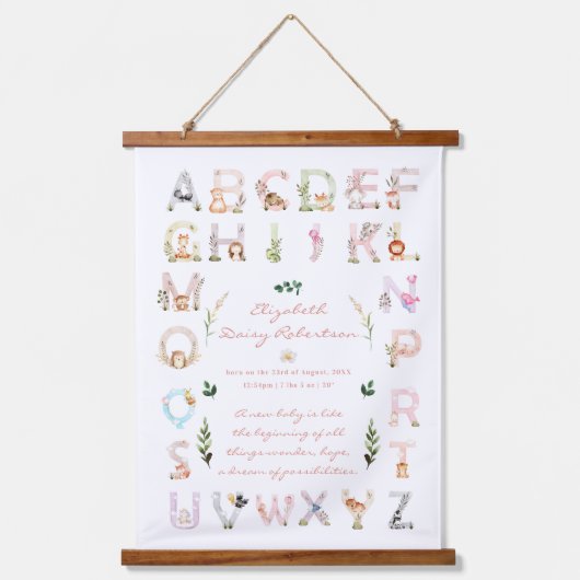 動物のアルファベット |子供部屋誕生の詳細と写真 吊り下げ型タペストリー (正面)
