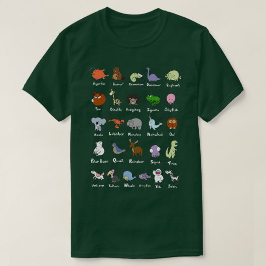 動物のアルファベット Tシャツ (デザイン正面)