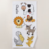 動物のイラストレーションの名前をカスタムするの子供のビーチタオル ビーチタオル (正面)