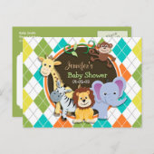 動物のカラフルアーガイル数 インビテーションポストカード (正面/裏面)