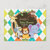 動物のカラフルアーガイル数 インビテーションポストカード (正面)