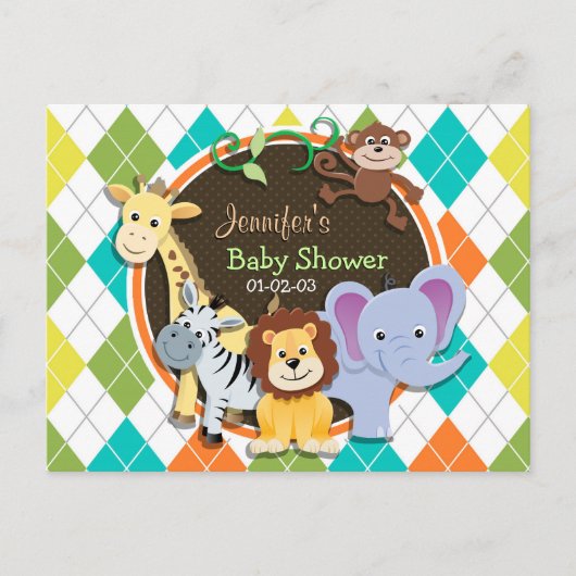 動物のカラフルアーガイル数 インビテーションポストカード (正面)