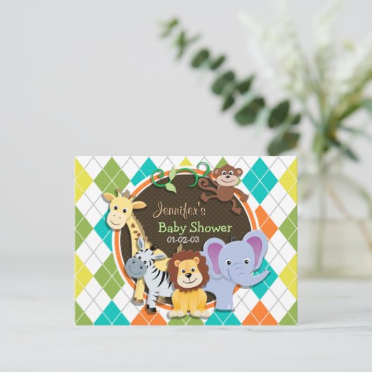 動物のカラフルアーガイル数 インビテーションポストカード (スタンド正面)