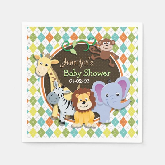 動物のカラフルアーガイル数 スタンダードカクテルナプキン (正面)