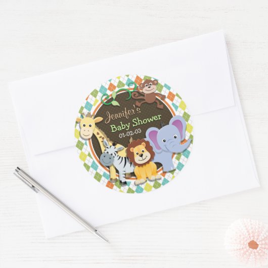 動物のカラフルアーガイル数 ラウンドシール (封筒)