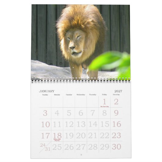 動物のカレンダーの世界 カレンダー (1月 2027)