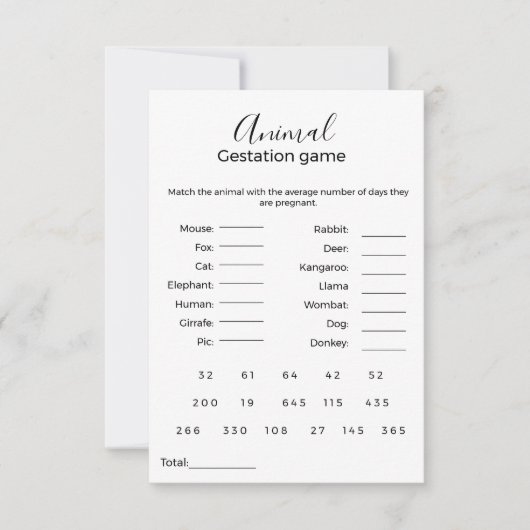 動物のガソリンゲーム赤ちゃんシャワーゲームカード 招待状 (正面)