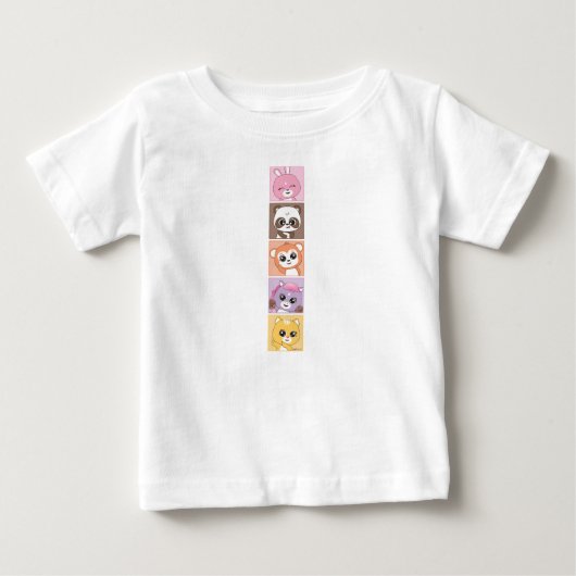 動物のキャラクターでカラフル喜びを引き起子供へこす ベビーTシャツ (正面)