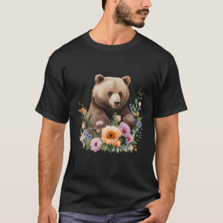 動物のクマの花の水色 Tシャツ