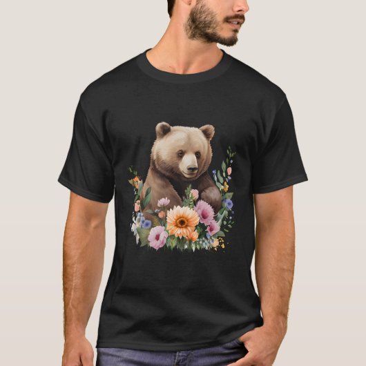 動物のクマの花の水色 Tシャツ (正面)