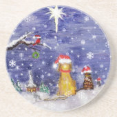 動物のクリスマスの水彩画の芸術 コースター (正面)