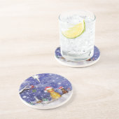 動物のクリスマスの水彩画の芸術 コースター (側面)