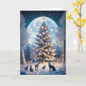 動物のクリスマスカード カード (黄色い花)