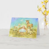 動物のクリスマスグリーティングカードを持つイエス カード (黄色い花)
