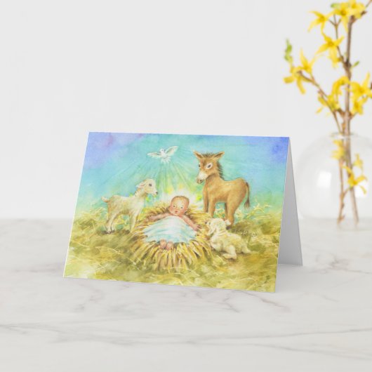 動物のクリスマスグリーティングカードを持つイエス カード (黄色い花)