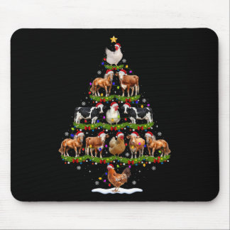 動物のクリスマスツリーのライト ニワトリ 牛 ヤギ 農場 マウスパッド