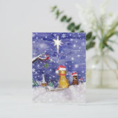 動物のクリスマス偶数の水彩アート シーズンポストカード (スタンド正面)