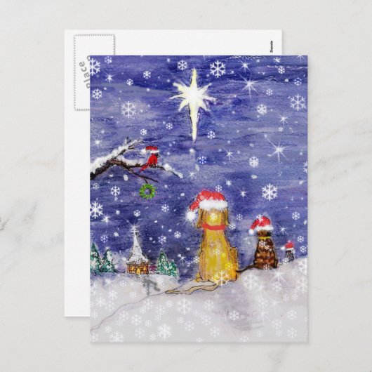 動物のクリスマス偶数の水彩アート シーズンポストカード (正面/裏面)