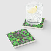 動物のサイケデリックパターン黒BG ストーンコースター (横)