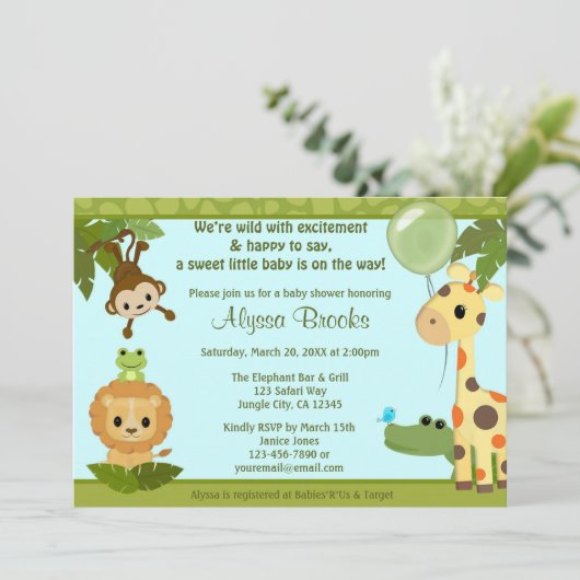 動物のサファリのパーティーのベビーシャワーの招待猿 招待状 (スタンド正面)