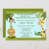 動物のサファリのパーティーのベビーシャワーの招待猿 招待状 (正面/裏面)