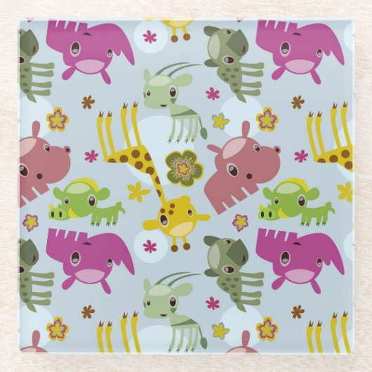 動物のサファリパターン ガラスコースター (正面)