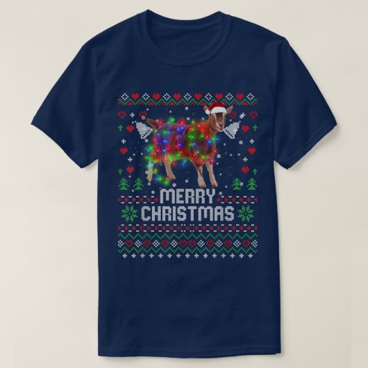動物のサンタ帽子 クリスマスツリー ライト ホリデー Tシャツ (デザイン正面)