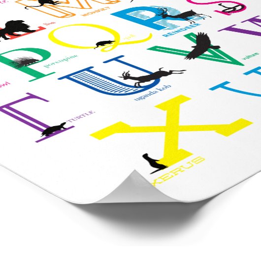 動物のシルエットが描かれたアルファベットポスター ポスター (角)