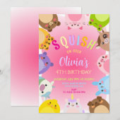 動物のスイッシュガール誕生日パーティー 招待状 (正面/裏面)