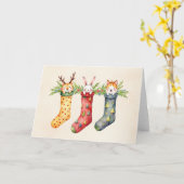 動物のストッキング水の色クリスマス カード (黄色い花)