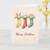 動物のストッキング水の色クリスマス カード (黄色い花)