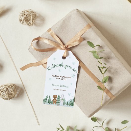 動物のスノーフレーク冬のベビーシャワーサンキューカード ギフトタグ