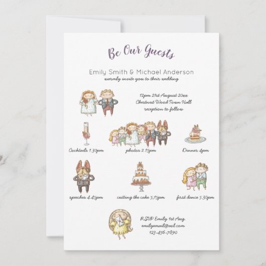 動物のタイムラお洒落イン結婚式招待状 招待状 (正面)