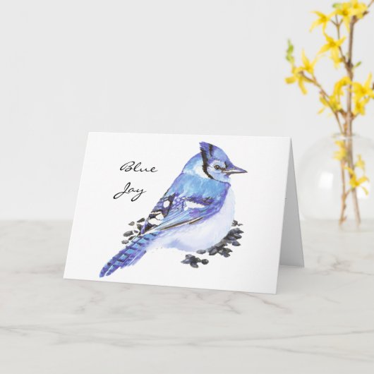 動物のトーテムのアオカケスの感動的な自然ガイド カード (黄色い花)