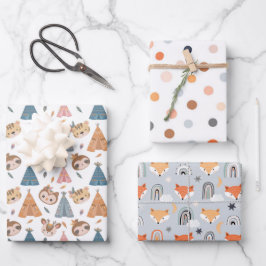 動物のドットと虹 ラッピングペーパーシート