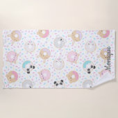 動物のドーナツと散水かわいいモノグラム ビーチタオル (正面)