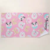 動物のドーナツガーリーかわいいモノグラム ビーチタオル (正面)