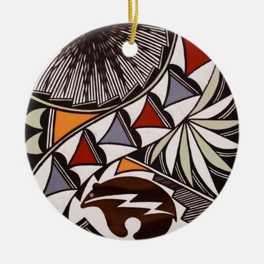 動物のネイティブアメリカンの民芸くまアイコン セラミックオーナメント (正面)