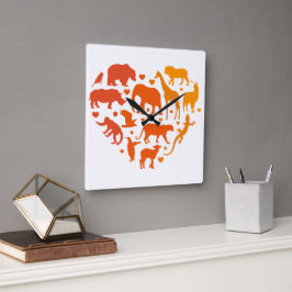 動物のハート，動物を愛する者への贈り物 スクエア壁時計