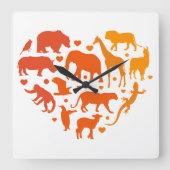 動物のハート，動物を愛する者への贈り物 スクエア壁時計 (正面)