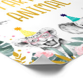 動物のパーティーピンクの金ゴールド誕生日標識を採用する ポスター (角)