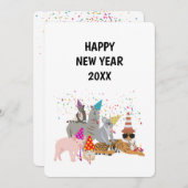 動物のパーティー – 動物の休日の新年のカード シーズンカード (正面/裏面)