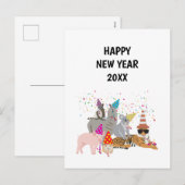 動物のパーティー – 動物の休日の新年のカード シーズンポストカード (正面/裏面)